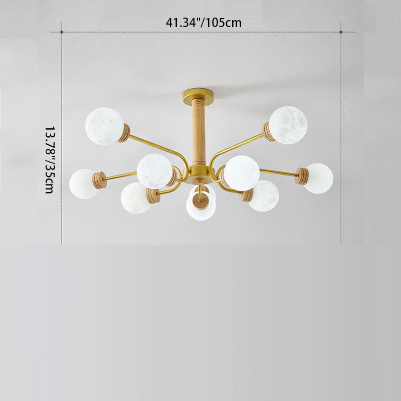 Contemporary Scandinavian Round Iron Oak Acrylic 6/10 Light Chandelier For Bedroom