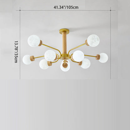 Contemporary Scandinavian Round Iron Oak Acrylic 6/10 Light Chandelier For Bedroom