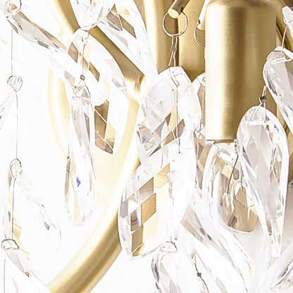 Traditional Rustic Curve Tassel Shape Iron Crystal 2-Light Wall Sconce Lamp For Bedroom