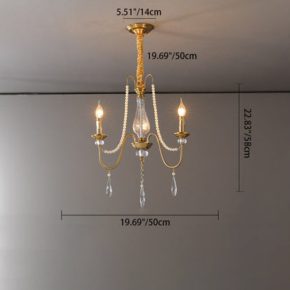 Traditional French Pearl Candle Round Iron Crystal Glass 3/6/8 Light Chandelier For Living Room