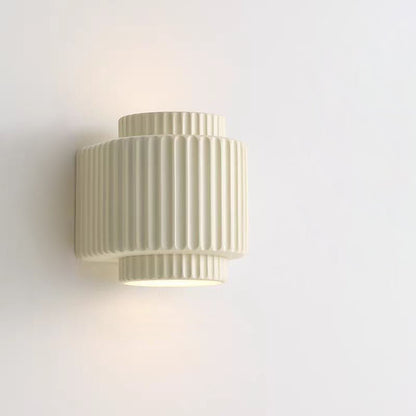 Contemporary Scandinavian Cream Cylinder Resin 2-Light Wall Sconce Lamp For Bedroom