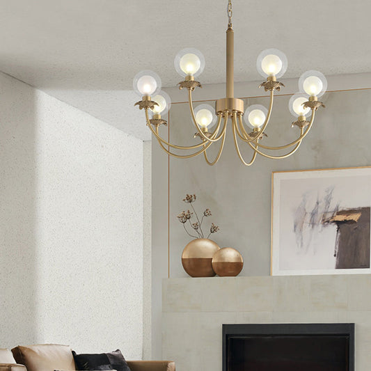 Modern Mid-Century Round Orb Copper Glass 6/8 Light Chandelier For Living Room