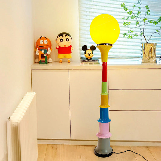 Contemporary Creative Colorful Lollipop Shape Round Orb Iron Rotational Molding LED Standing Floor Lamp For Living Room