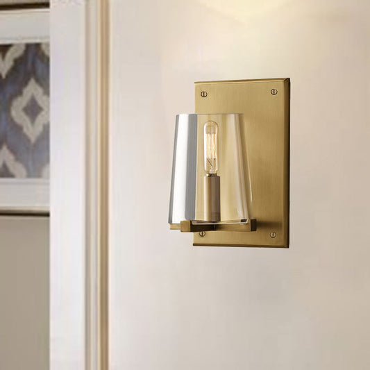 Traditional Vintage Rectangle Cylinder Copper Glass 1-Light Wall Sconce Lamp For Bedroom