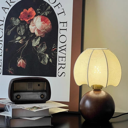 Traditional Vintage Round Oval Wood Fabric 1-Light Table Lamp For Bedroom
