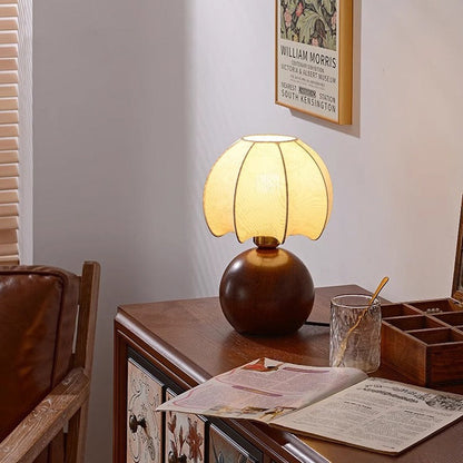 Traditional Vintage Round Oval Wood Fabric 1-Light Table Lamp For Bedroom