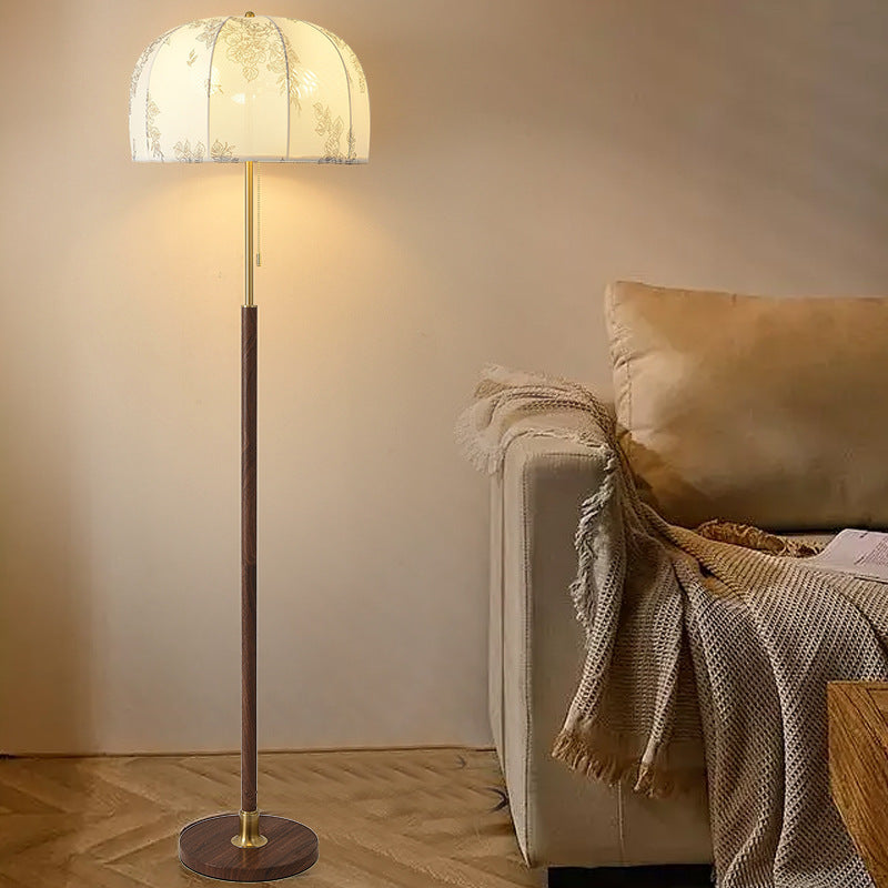 Traditional Vintage Round Semicircle Fabric Iron 1-Light Standing Floor Lamp For Living Room