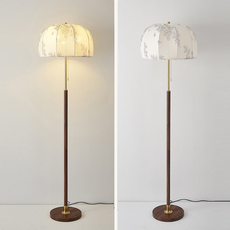 Traditional Vintage Round Semicircle Fabric Iron 1-Light Standing Floor Lamp For Living Room