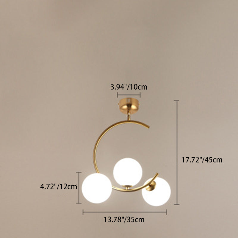 Contemporary Creative Orb Circle Iron Glass 3-Light Semi-Flush Mount Ceiling Light For Bedroom
