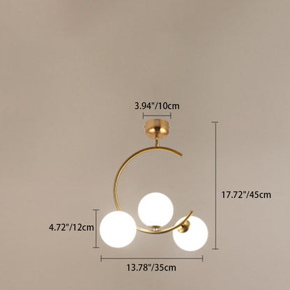 Contemporary Creative Orb Circle Iron Glass 3-Light Semi-Flush Mount Ceiling Light For Bedroom