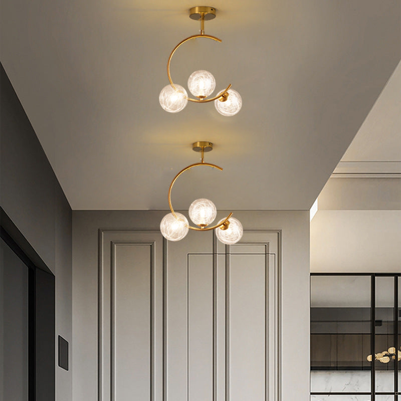 Contemporary Creative Orb Circle Iron Glass 3-Light Semi-Flush Mount Ceiling Light For Bedroom