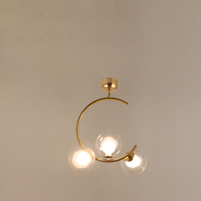 Contemporary Creative Orb Circle Iron Glass 3-Light Semi-Flush Mount Ceiling Light For Bedroom