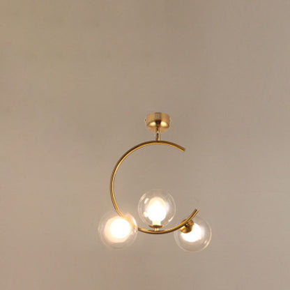Contemporary Creative Orb Circle Iron Glass 3-Light Semi-Flush Mount Ceiling Light For Bedroom