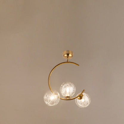 Contemporary Creative Orb Circle Iron Glass 3-Light Semi-Flush Mount Ceiling Light For Bedroom