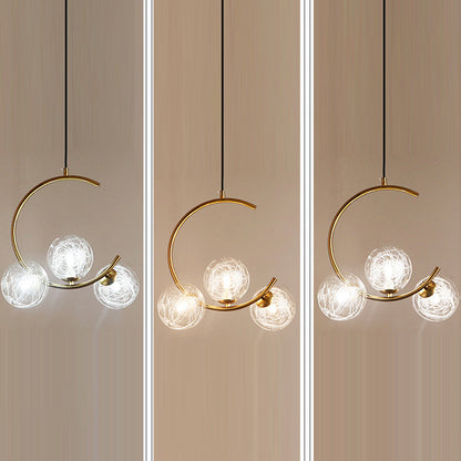 Contemporary Creative Round Circle Orb Iron Glass 3-Light Chandelier For Bedroom