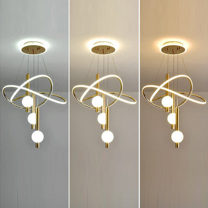 Contemporary Scandinavian Cylinder Orb Curve Aluminum Iron Acrylic LED Chandelier For Bedroom