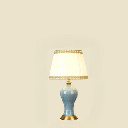 Traditional Chinese Vase Shape Round Cylinder Ceramic Fabric 1-Light Table Lamp For Bedroom