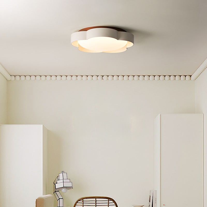 Modern Art Deco Cream Flower Round PVC Iron LED Flush Mount Ceiling Light For Bedroom