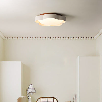 Modern Art Deco Cream Flower Round PVC Iron LED Flush Mount Ceiling Light For Bedroom