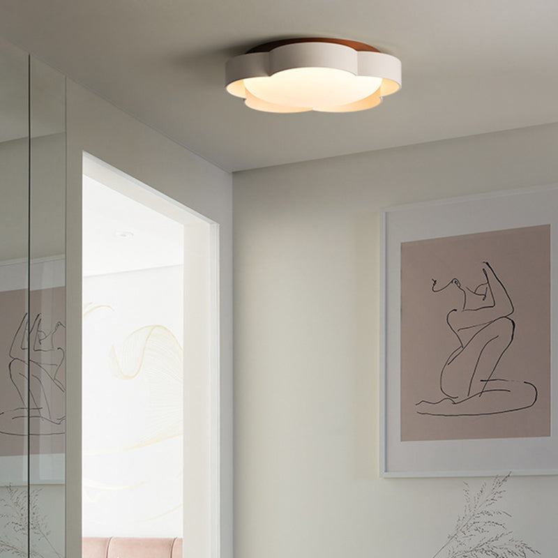 Modern Art Deco Cream Flower Round PVC Iron LED Flush Mount Ceiling Light For Bedroom