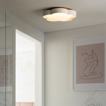 Modern Art Deco Cream Flower Round PVC Iron LED Flush Mount Ceiling Light For Bedroom