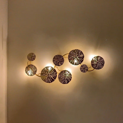 Contemporary Creative Round Lotus Leaf Stainless Steel 4/5/6/8 Light Wall Sconce Lamp For Living Room