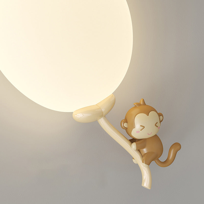 Contemporary Creative Cream Round Balloon Monkey Cow Spaceman Bear PE Iron LED Wall Sconce Lamp For Bedroom