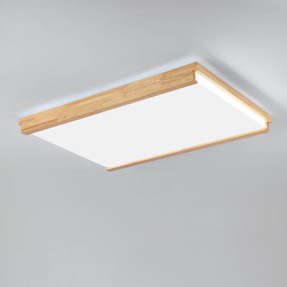 Modern Minimalist Square Rectangle Rubberwood Acrylic LED Flush Mount Ceiling Light For Bedroom