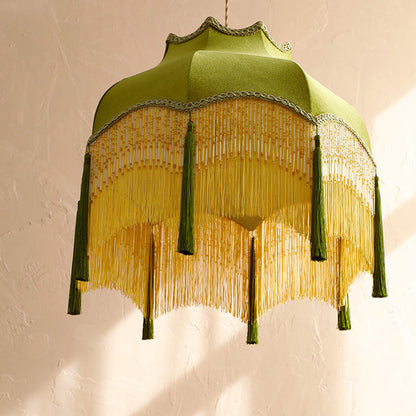 Traditional Vintage Tassel Round Copper Fabric 1/3 Light Pendant Light For Bedroom