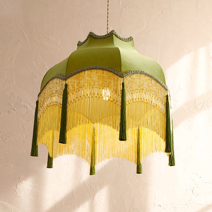 Traditional Vintage Tassel Round Copper Fabric 1/3 Light Pendant Light For Bedroom
