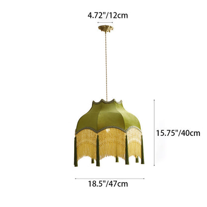 Traditional Vintage Tassel Round Copper Fabric 1/3 Light Pendant Light For Bedroom