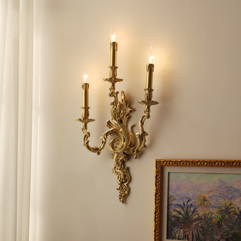 Traditional French Candle Shape Copper 2/3 Light Wall Sconce Lamp For Bedroom
