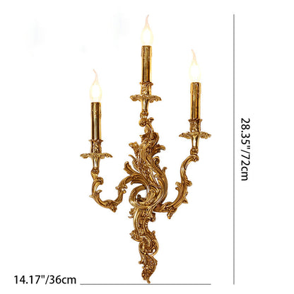 Traditional French Candle Shape Copper 2/3 Light Wall Sconce Lamp For Bedroom