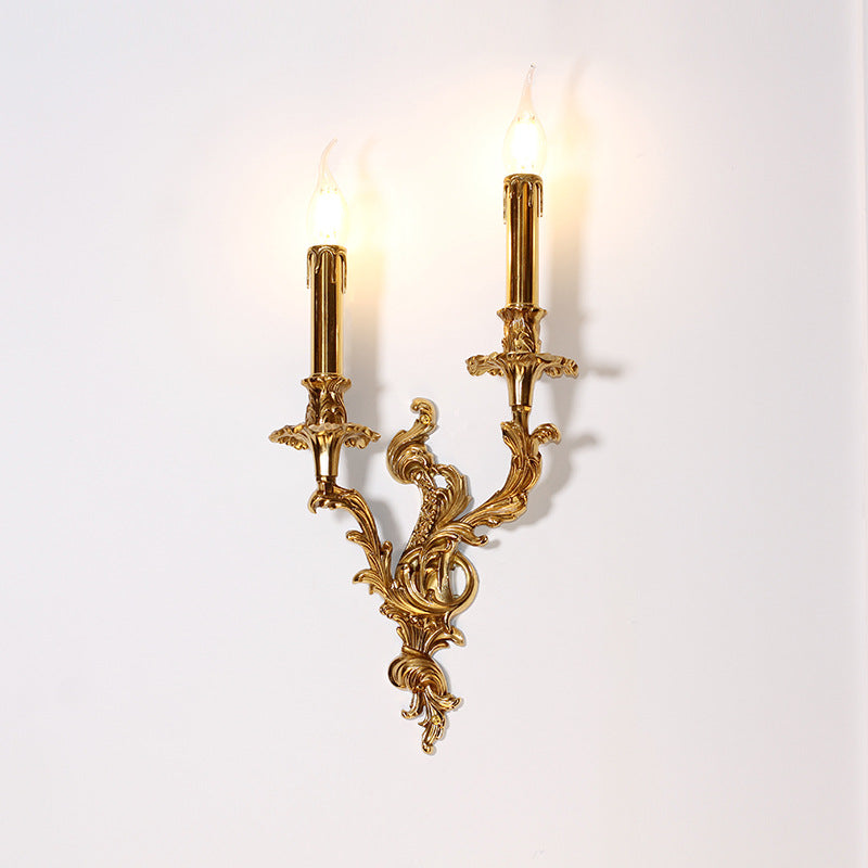 Traditional French Candle Shape Copper 2/3 Light Wall Sconce Lamp For Bedroom