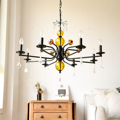 Traditional Vintage Candle Round Orb Iron Crystal 5/6/8 Light Chandelier For Living Room