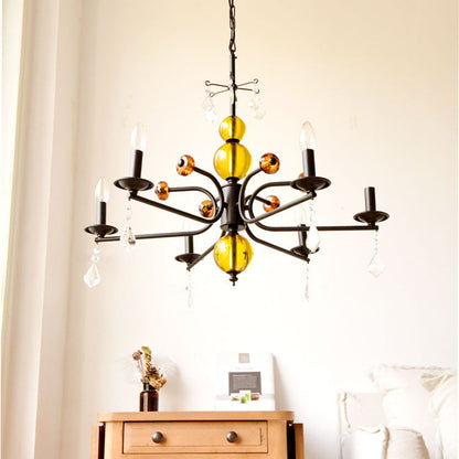 Traditional Vintage Candle Round Orb Iron Crystal 5/6/8 Light Chandelier For Living Room