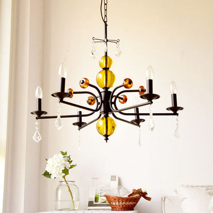 Traditional Vintage Candle Round Orb Iron Crystal 5/6/8 Light Chandelier For Living Room