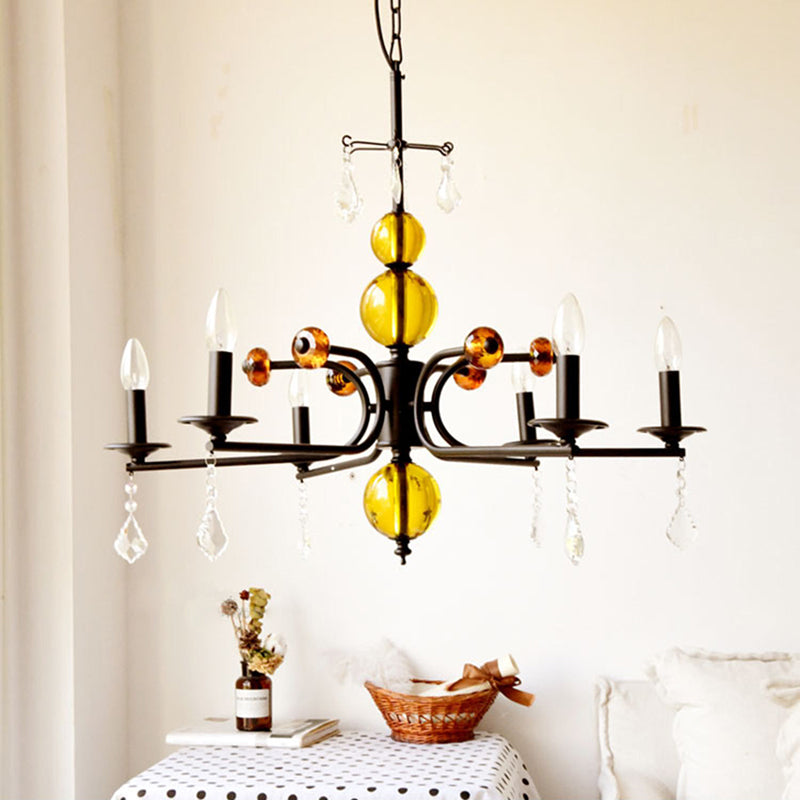 Traditional Vintage Candle Round Orb Iron Crystal 5/6/8 Light Chandelier For Living Room