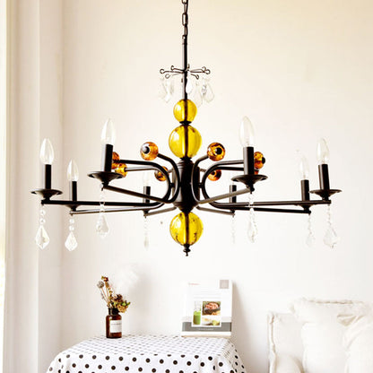 Traditional Vintage Candle Round Orb Iron Crystal 5/6/8 Light Chandelier For Living Room