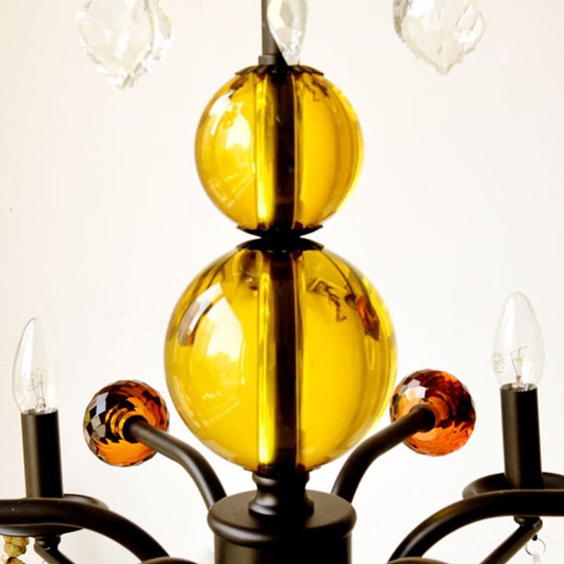 Traditional Vintage Candle Round Orb Iron Crystal 5/6/8 Light Chandelier For Living Room