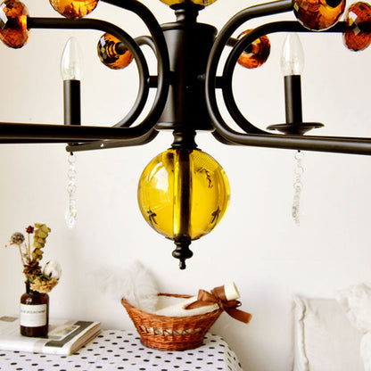 Traditional Vintage Candle Round Orb Iron Crystal 5/6/8 Light Chandelier For Living Room