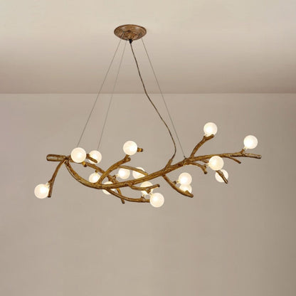 Contemporary Creative Imitation Tree Branch Shape Linear Orb Iron Resin Glass 8/10/12/16 Light Chandelier For Living Room