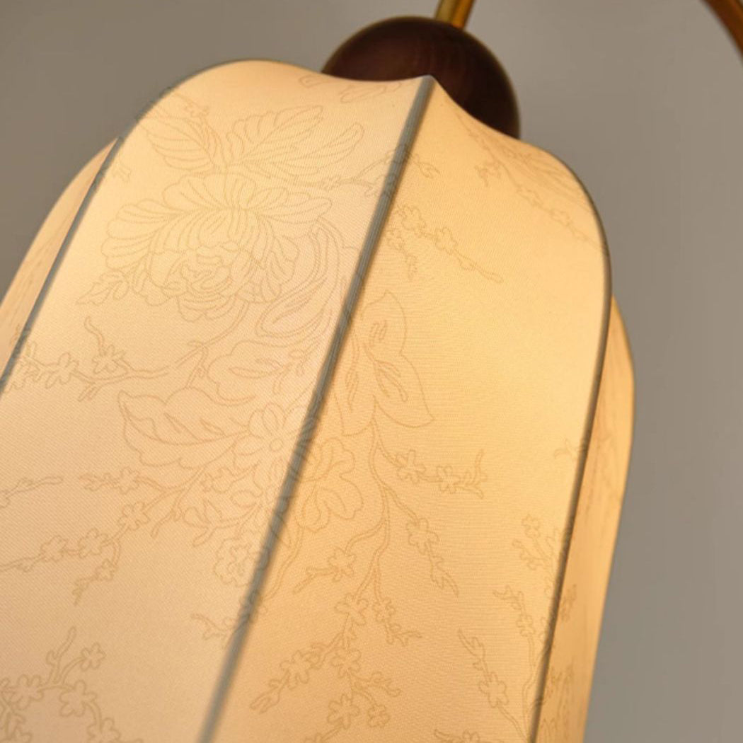Traditional Vintage Round Curved Wood Fabric 1-Light Standing Floor Lamp For Bedroom