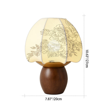 Traditional French Round Wood Alloy Fabric 1-Light Table Lamp For Bedroom