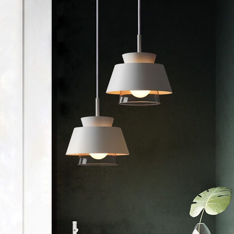 Contemporary Scandinavian Round Trapezoid Aluminum Glass 1-Light Pendant Light For Bedroom