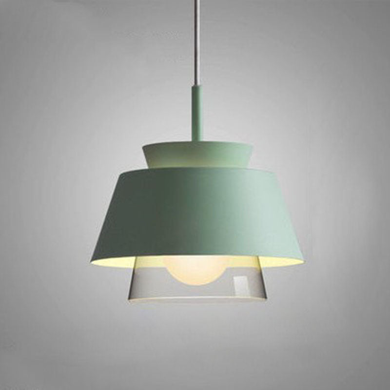 Contemporary Scandinavian Round Trapezoid Aluminum Glass 1-Light Pendant Light For Bedroom