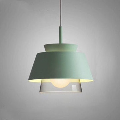 Contemporary Scandinavian Round Trapezoid Aluminum Glass 1-Light Pendant Light For Bedroom