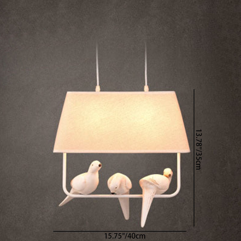Contemporary Creative Bird Rectangle Iron Linen Resin 1/2/3 Light Chandelier For Bedroom