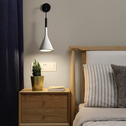 Modern Minimalist Round Cone Iron 1-Light Wall Sconce Lamp For Bedroom
