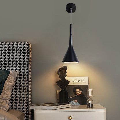 Modern Minimalist Round Cone Iron 1-Light Wall Sconce Lamp For Bedroom